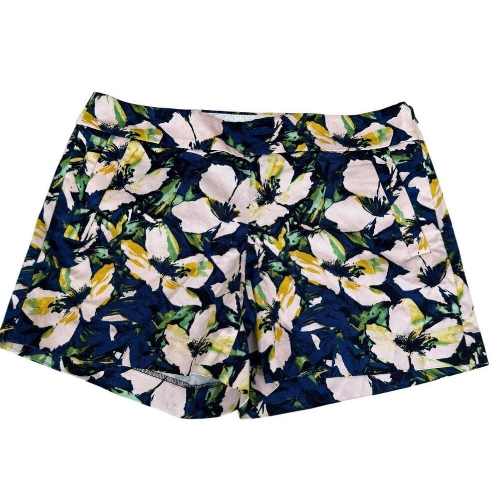 J. Crew Cotton Stretch Blue Yellow Green Floral Chino Shorts Women Size 6